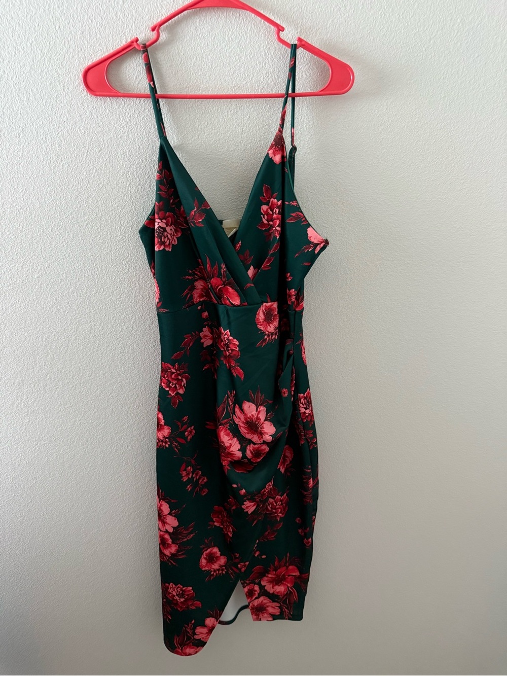 Floral Midi Dress in Dark Green and Pink - Picture 1 of 2